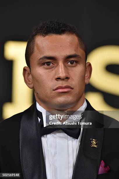 Douglas of Sanfrecce Hiroshima is awarded as the best eleven players during the J. League Awards 2015 on December 21, 2015 in Tokyo, Japan.