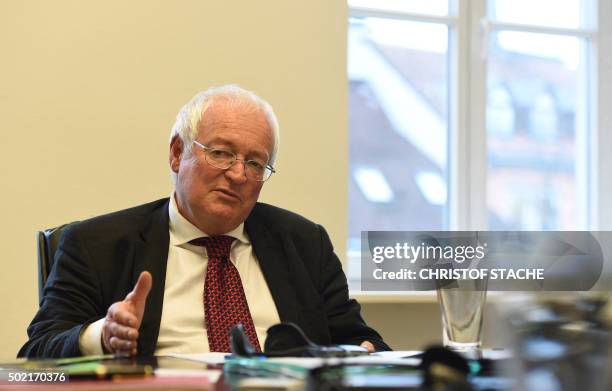 Hans-Joachim Eckert, head of the adjudicatory arm of FIFA's ethics commitee, attends a press conference on December 21, 2015 in Munich, southern...