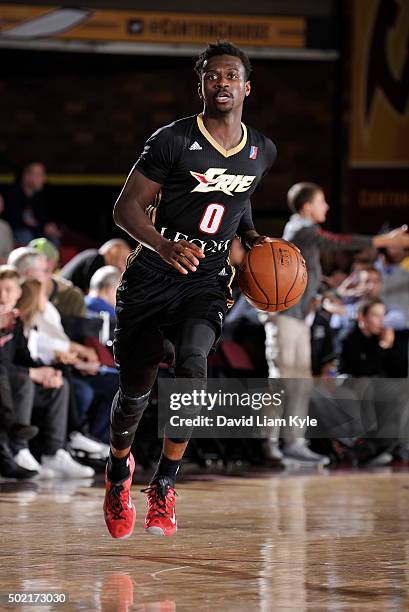 Myck Kabongo of the Erie BayHawks brings the ball up the court against the Canton Charge at the Canton Memorial Civic Center on December 19, 2015 in...