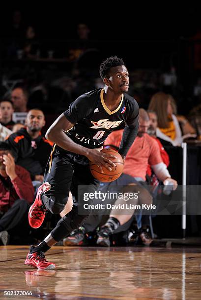 Myck Kabongo of the Erie BayHawks looks to pass the ball against the Canton Charge at the Canton Memorial Civic Center on December 19, 2015 in...