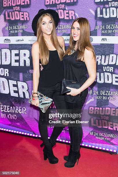 Ema Louise and Ramona Mour attend the premiere for the film 'Bruder vor Luder' at Cinedom on December 20, 2015 in Cologne, Germany.