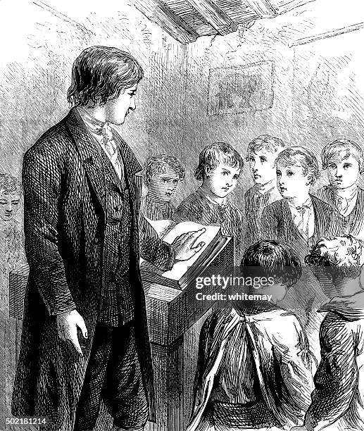 schoolmaster and pupils - bored student stock illustrations