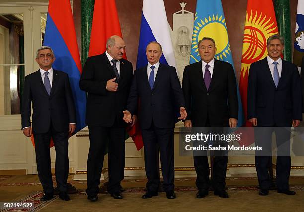 Armenian President Serge Sargsyan, Belarussian President Alexander Lukashenko, Russian President Vladimir Putin, Kazakh President Nursultan...