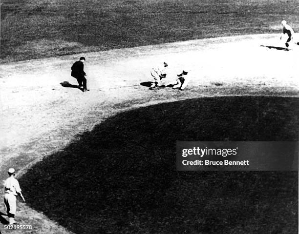 Shoeless" Joe Jackson of the Chicago White Sox is caught stealing second base as Larry Kopf of the Cincinnati Reds tags him out during Game 3 of the...