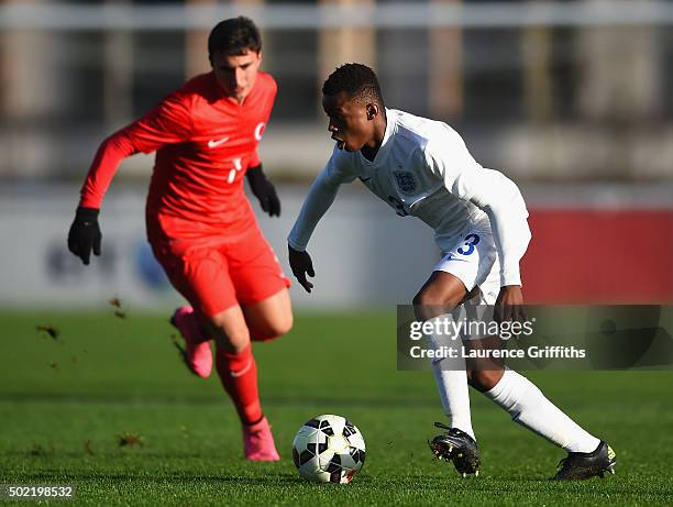 Bali Mumba of England in action during the International Friendly match between England U15 and Turkey U15 at St George's Park on December 21, 2015...