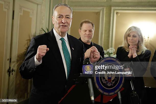 Studio Executive Harvey Weinstein and Judith Light attend as U.S. Senator Charles E. Schumer commemorates last week's change in federal tax law...