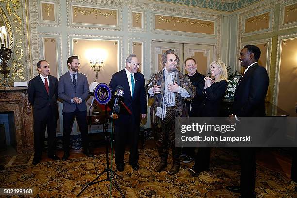 Vincent Alvarez, Matthew Morrison, Judith Light, Harvey Weinstein, and Norm Lewis attend as U.S. Senator Charles E. Schumer commemorates last week's...