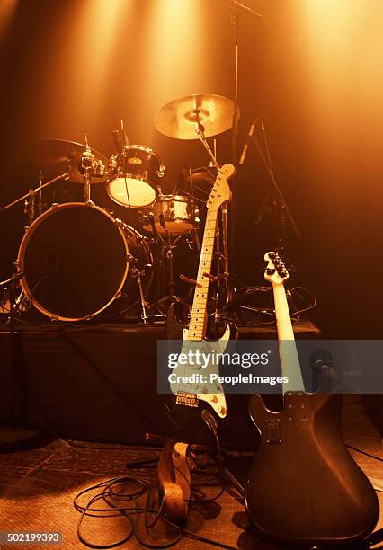 tools of the rock trade - guitar stage stock pictures, royalty-free photos & images