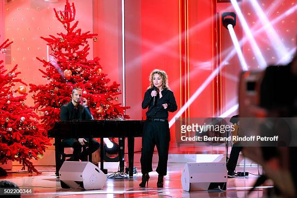 Humorist Christelle Chollet performs and presents her Show 'Comic-Hall', performed at Bobino, during the 'Vivement Dimanche' French TV Show at...