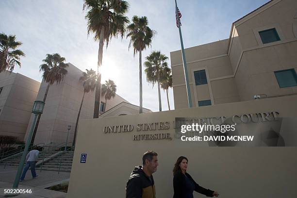 The United States District Court building is seen as Enrique Marquez appears at a detention hearing in federal court Riverside, California, December...