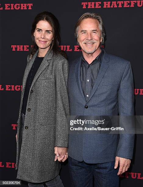 Actor Don Johnson and wife Kelley Phleger arrive at the Los Angeles Premiere of 'The Hateful Eight' at ArcLight Cinemas Cinerama Dome on December 7,...