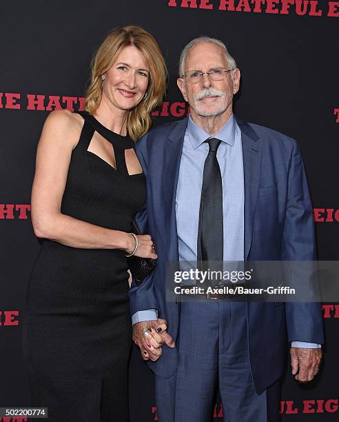 Actors Laura Dern and Bruce Dern arrive at the Los Angeles Premiere of 'The Hateful Eight' at ArcLight Cinemas Cinerama Dome on December 7, 2015 in...