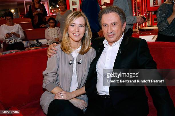 Presenter of the Show Michel drucker and his niece actress Lea Drucker attend the 'Vivement Dimanche' French TV Show at Pavillon Gabriel on December...
