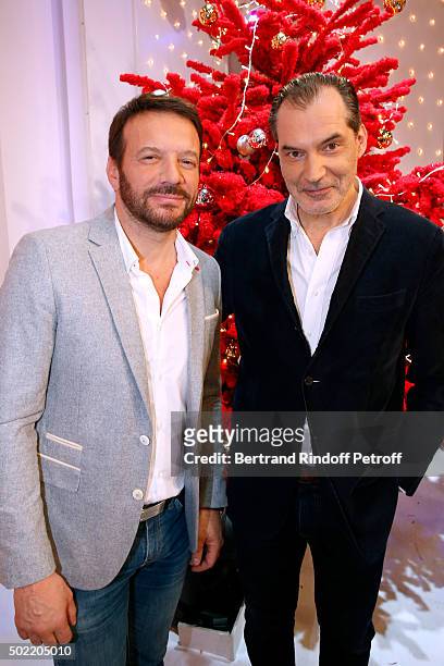 Actors Samuel Le Bihan and Samuel Labarthe attends the 'Vivement Dimanche' French TV Show at Pavillon Gabriel on December 21, 2015 in Paris, France.