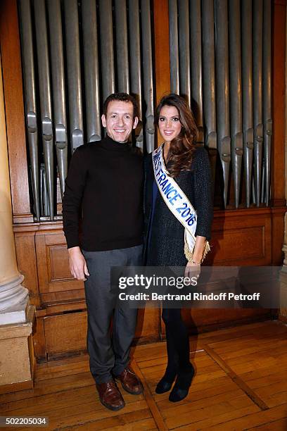 Miss France 2016 Iris Mittenaere realizes her dream meeting Actor Dany Boon on the set of the movie 'Radin' at National Institute for Young Blind on...