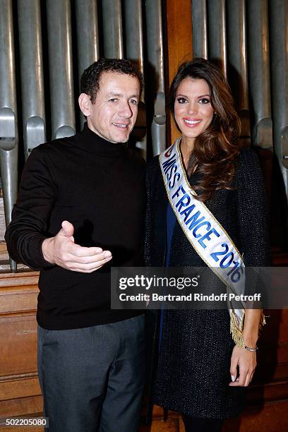 Miss France 2016 Iris Mittenaere realizes her dream meeting Actor Dany Boon on the set of the movie 'Radin' at National Institute for Young Blind on...