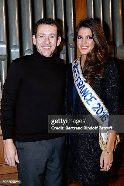 Miss France 2016 Iris Mittenaere realizes her dream meeting Actor Dany Boon on the set of the movie 'Radin' at National Institute for Young Blind on...