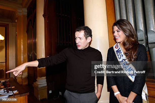 Miss France 2016 Iris Mittenaere realizes her dream meeting Actor Dany Boon on the set of the movie 'Radin' at National Institute for Young Blind on...