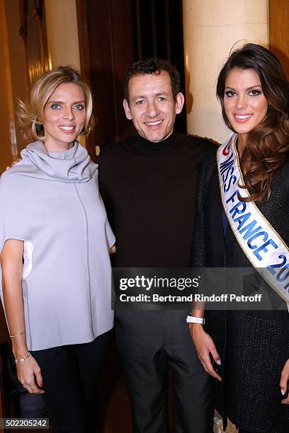 Miss France 2016 Iris Mittenaere realizes her dream meeting Actor Dany Boon on the set of the movie 'Radin' at National Institute for Young Blind on...