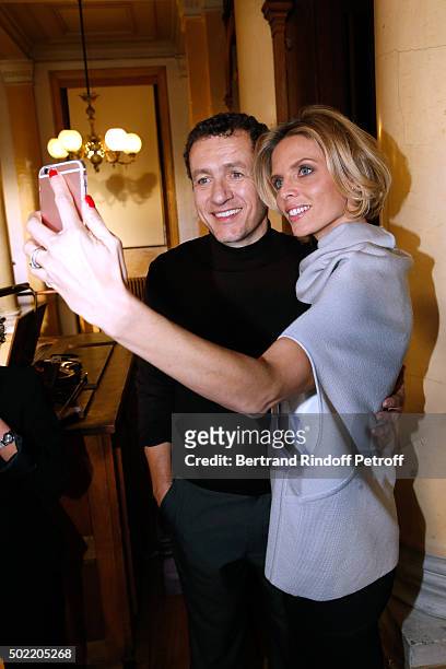 Dany Boon and CEO of Miss France Company Sylvie Tellier attend Miss France 2016 Iris Mittenaere realizes her dream meeting Actor Dany Boon on the set...