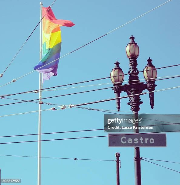 castro street sign and rainbow flag - castro district stock pictures, royalty-free photos & images