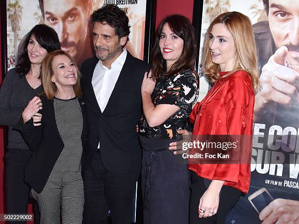 Actresses Zabou Breitman, Nicole Calfan, director Pascal Elbe, Anne Charrier and Julie Gayet attend 'Je Compte Sur Vous' Premiere at Publicis Cinema...