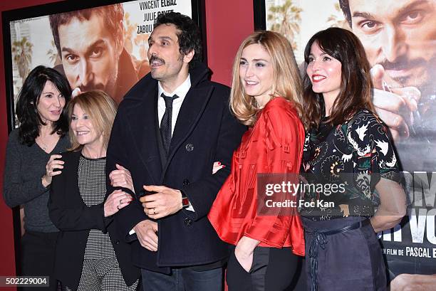 Zabou Breitman;Nicole Calfan;Vincent Elbaz;Julie Gayet;Anne Charrier attend 'Je Compte Sur Vous' Premiere at Publicis Cinema on December 21, 2015 in...