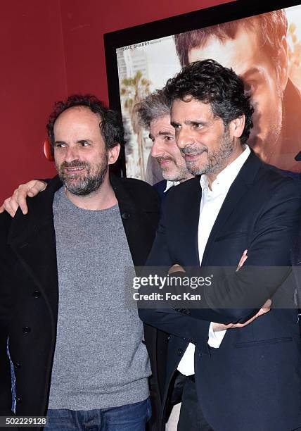 Lionel Abelanski, Dan Herzberg and Pascal Elbe attend 'Je Compte Sur Vous' Premiere at Publicis Cinema on December 21, 2015 in Paris, France.