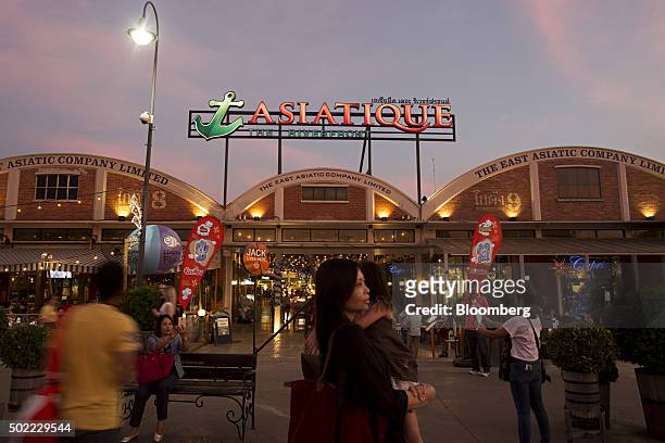 Signage for Asiatique The Riverfront open-air mall is displayed at the market in Bangkok, Thailand, on Friday, Dec. 18, 2015. Thai economic...