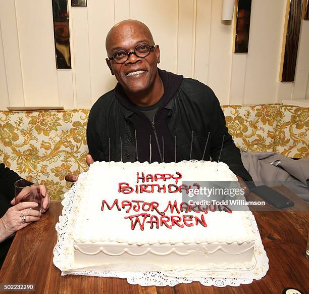 Samuel L. Jackson celebrates his birthday at an event To Celebrate Quentin Tarantino And The Cast & Filmmakers Of The Hateful Eight at The Nice Guy...