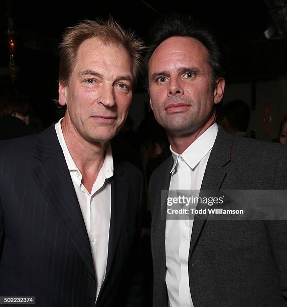 Julian Sands and Walton Goggins attend an event To Celebrate Quentin Tarantino And The Cast & Filmmakers Of The Hateful Eight at The Nice Guy on...