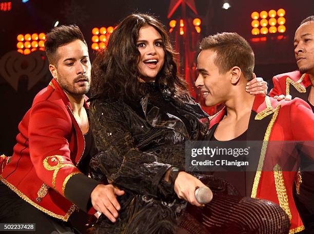 Singer Selena Gomez performs onstage during 103.5 KISS FM's Jingle Ball 2015 presented by Capital One at Allstate Arena on December 16, 2015 in...