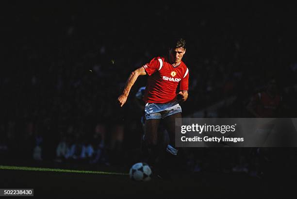 Manchester United striker Frank Stapleton in action during a Canon First Division match between Manchester United and Queens Park Rangers at Old...