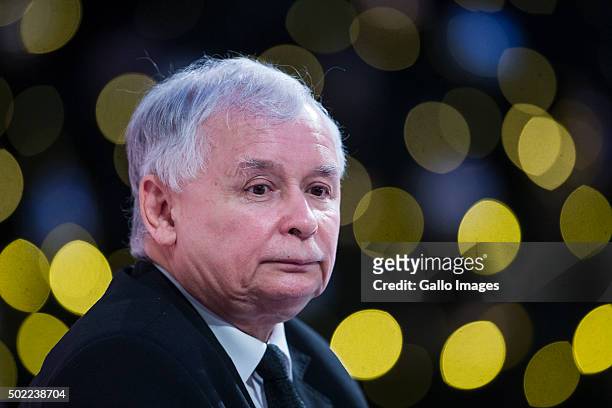 Jaroslaw Kaczynski attends the conference "Sovereignty, solidarity, security. Lech Kaczynski and Central and Eastern Europe" on December 21, 2015 at...