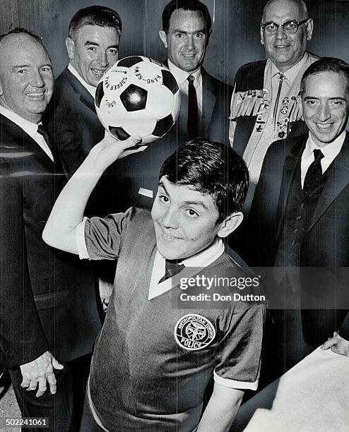 Boy's dream comes true; Born with a defective heart; Santiago Cervantes; 13; of British Honduras; tests soccer equipment he always dreamed of owning....