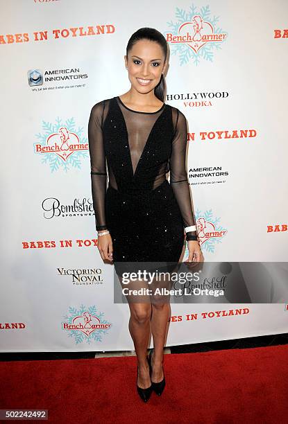 Playboy Playmate Raquel Pomplun arrives for the 2015 Babes In Toyland And BenchWarmer Charity Toy Drive held at Avalon on December 9, 2015 in...