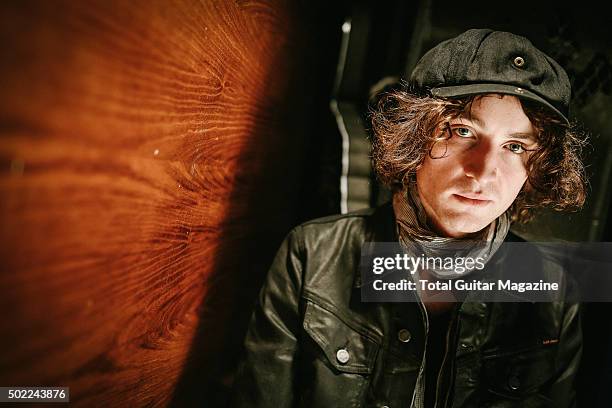 Portrait of Welsh musician Johnny Bond, guitarist with indie rock group Catfish And The Bottlemen, photographed before a live performance at the O2...