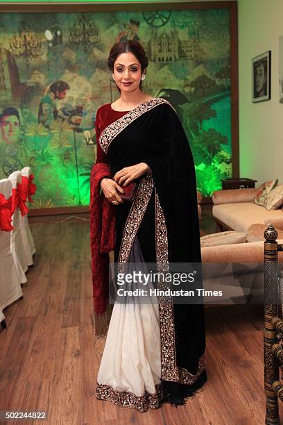 Bollywood actress Sridevi Kapoor during the party hosted by politician Amar Singh at DLF Chhattarpur Farms on December 20, 2015 in New Delhi, India.