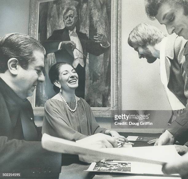 Seated backstage at Massey Hall last night, under a portrait of Sir Ernest MacMillan, soprano Maria Callas Laughs at a remark from one of the many...