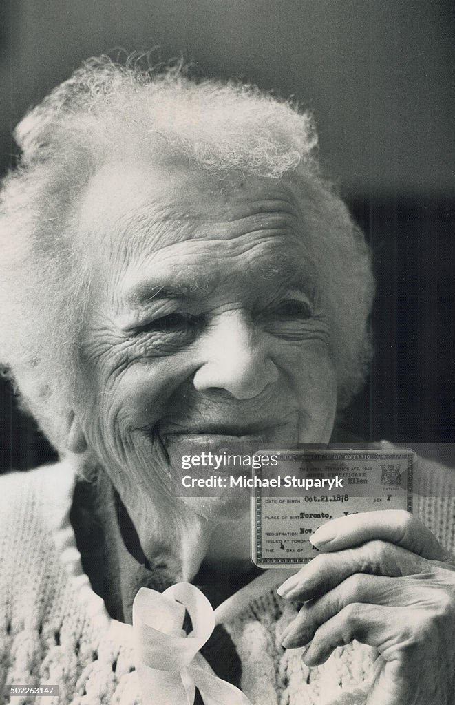 Happy 110th Birthday!; Nellie Thompson; born Jenette Ellen Hazlitt; flashes her birth certificate fr