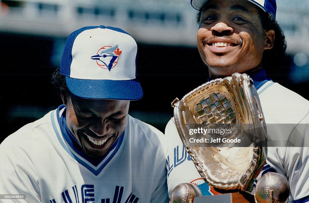 The Jays returned to Exhibition Stadium last week. Tony Fernandez and Jesse Barfield (left and right