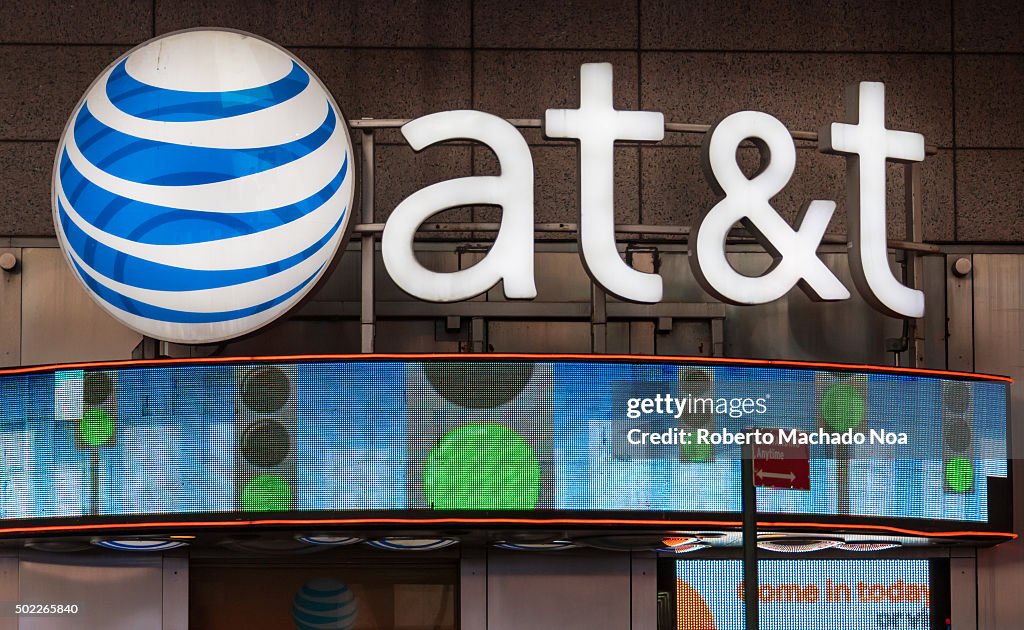 AT&T office New York City, USA: Signage and logo outside its...