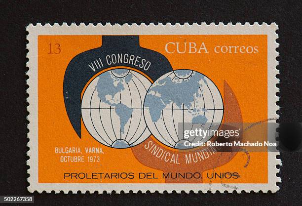 Eight, 8 Congress of the Unions across the World in Varna,Bulgaria. 1973 Vintage Cuban postage stamps collection.