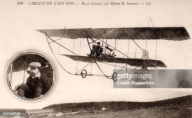 c. 1910 France photo postcard of Sommer biplane at airfield c. 1910 France photo postcard of Sommer biplane at airfield