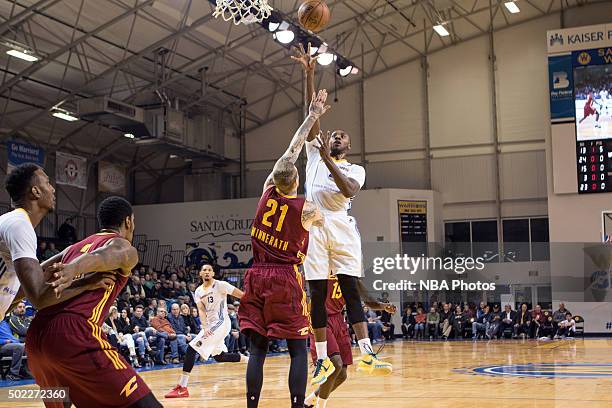 Chris Udofia of the Santa Cruz Warriors shoots the ball against the Canton Charge during an NBA D-League game on December 15, 2015 at the Kaiser...