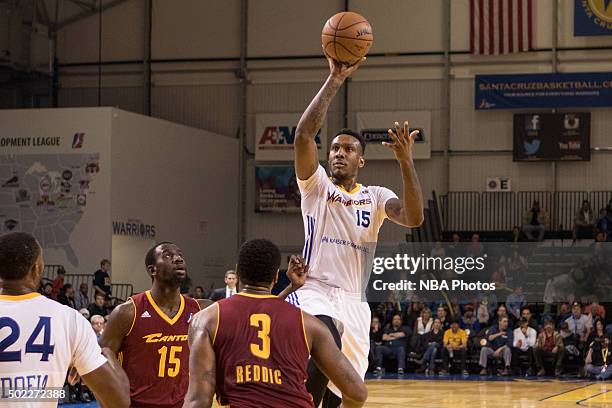 Jarred Shaw of the Santa Cruz Warriors shoots the ball against the Canton Charge during an NBA D-League game on December 15, 2015 at the Kaiser...