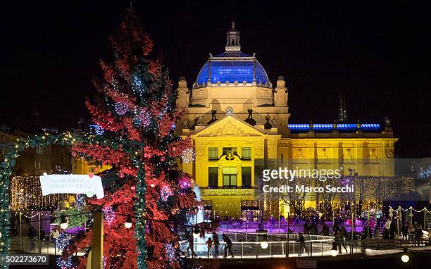 Locals skate at the Christmas ice rink in the city centre on December 22, 2015 in Zagreb, Croatia. Zagreb was voted last week European Christmas...