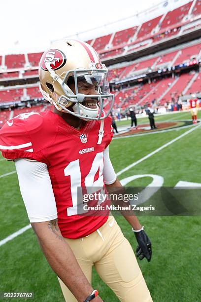 Jerome Simpson of the San Francisco 49ers stands on the field prior to the game against the Cincinnati Bengals at Levi Stadium on December 20, 2015...