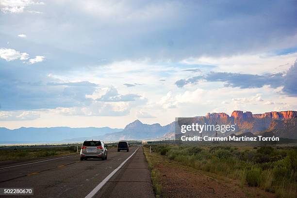 straight highway near colorado river in arizona - red rock canyon state park california bildbanksfoton och bilder