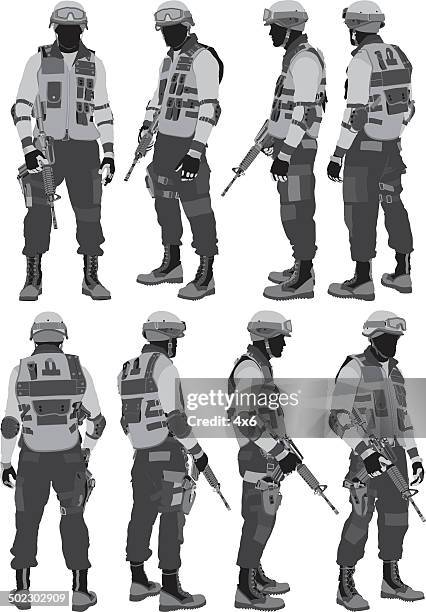 stockillustraties, clipart, cartoons en iconen met swat policeman - wide angle